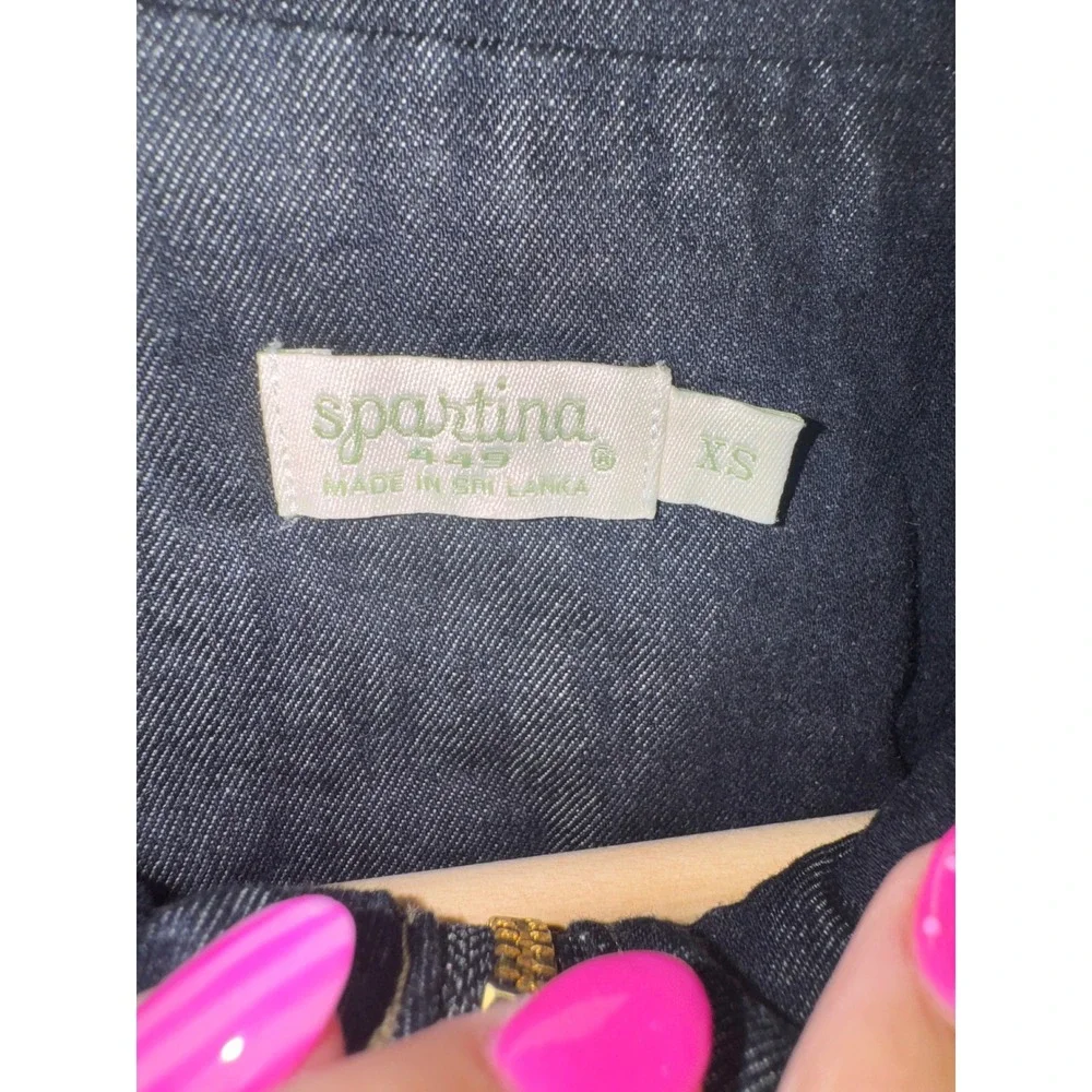 Spartina 449 Denim Dress Women Blue Full Zip Long Sleeve Mini XS